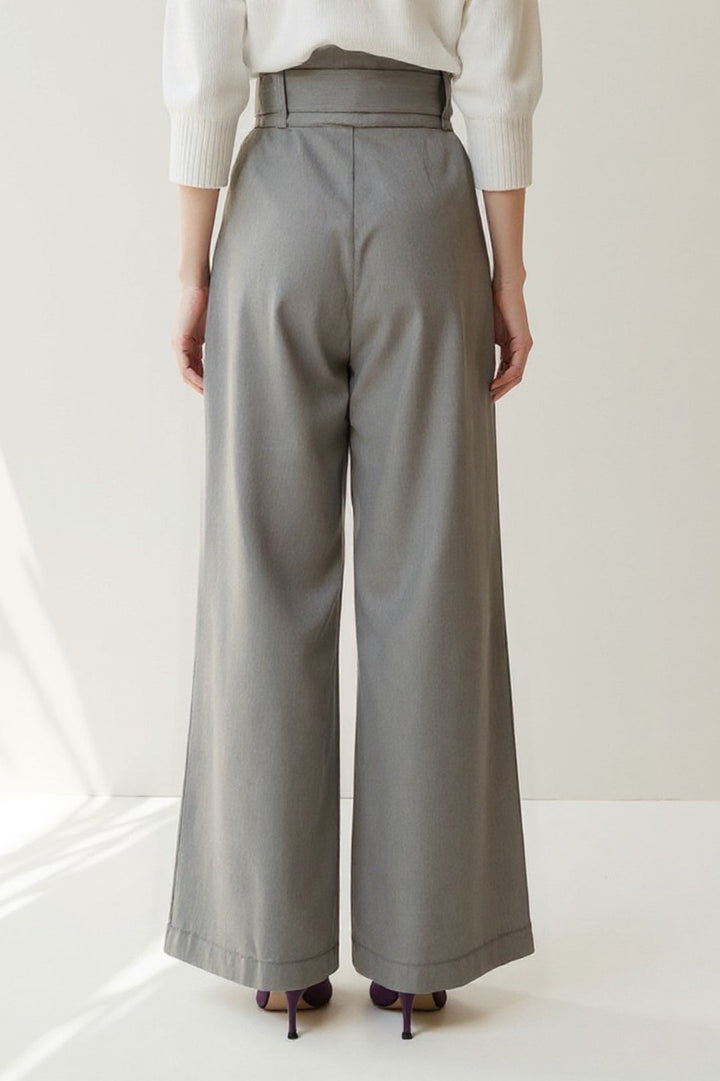 Grijze high-waist pantalon in tailored stijl | Wide-leg