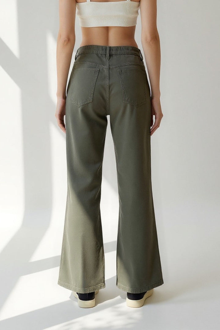 Broek met wijde pijpen van katoen | Middelhoge taille | Casual stijl met gerimpelde zakken