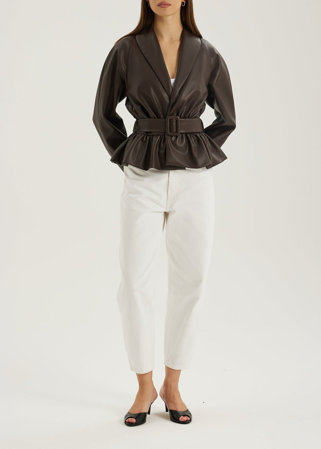 Renee Peplum Jacket met Ceintuur | Donkerbruin