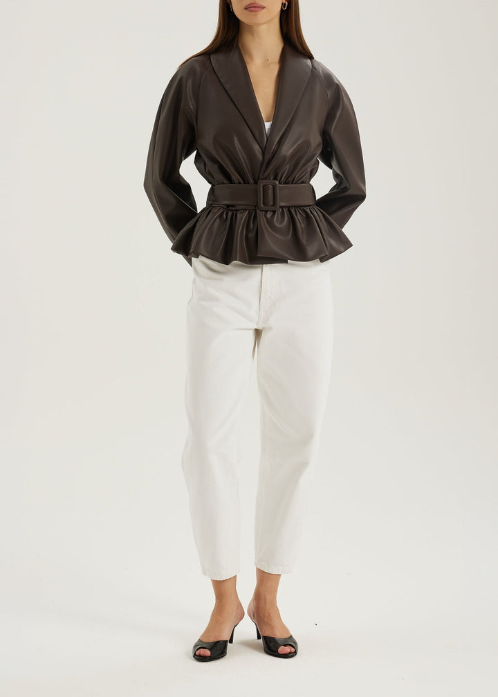 Renee Peplum Jacket met Ceintuur | Donkerbruin