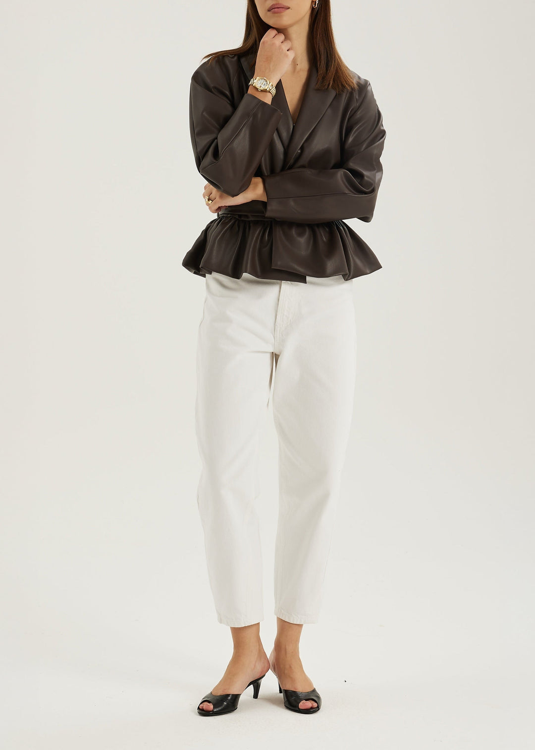 Renee Peplum Jacket met Ceintuur | Donkerbruin