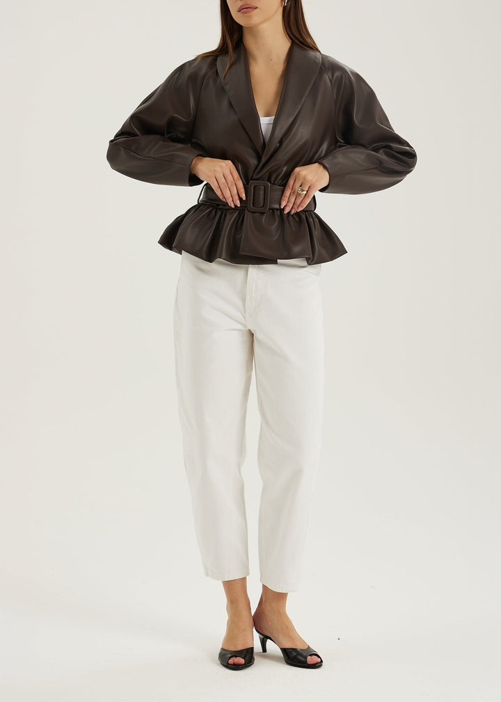 Renee Peplum Jacket met Ceintuur | Donkerbruin