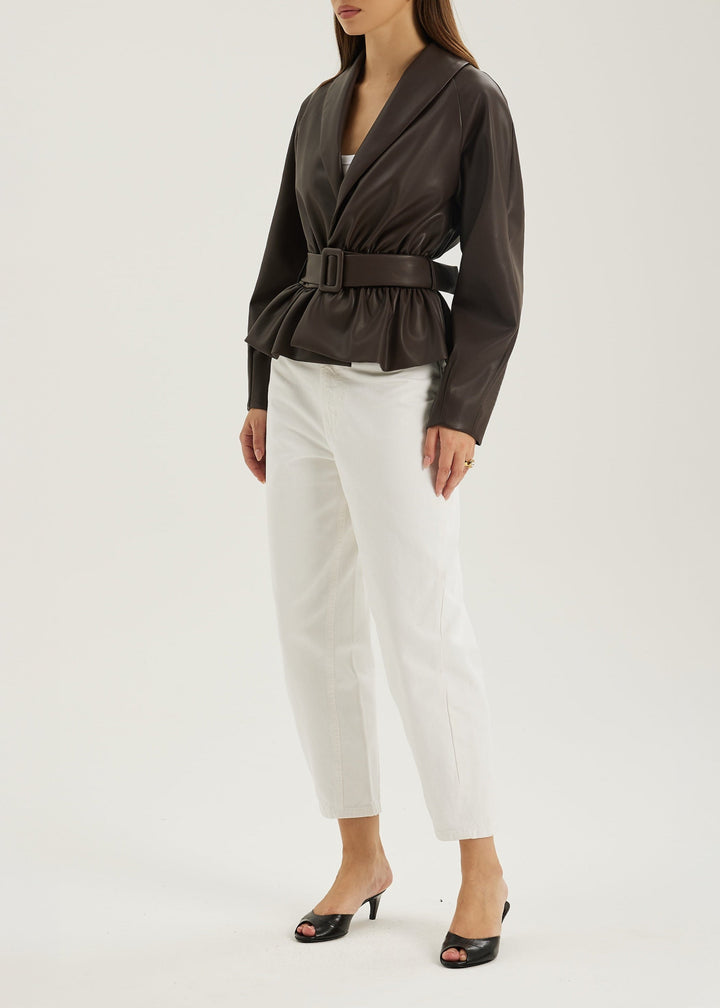 Renee Peplum Jacket met Ceintuur | Donkerbruin