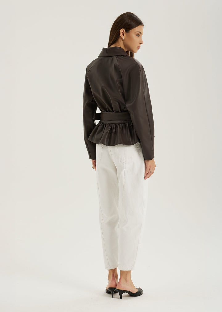 Renee Peplum Jacket met Ceintuur | Donkerbruin