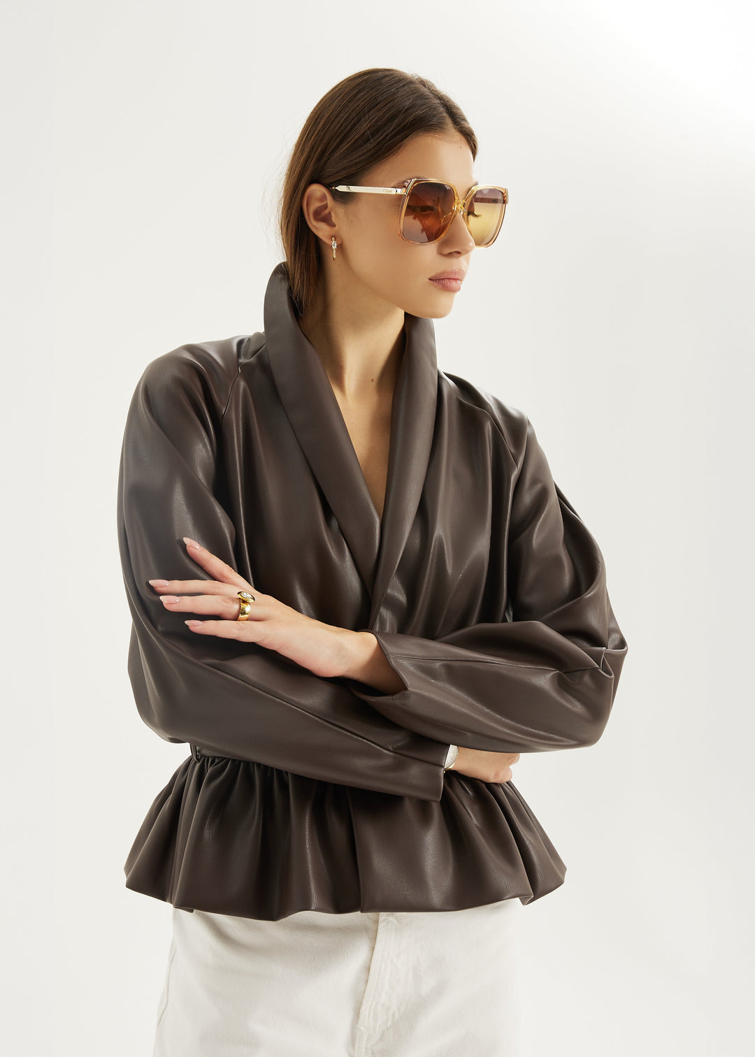 Renee Peplum Jacket met Ceintuur | Donkerbruin