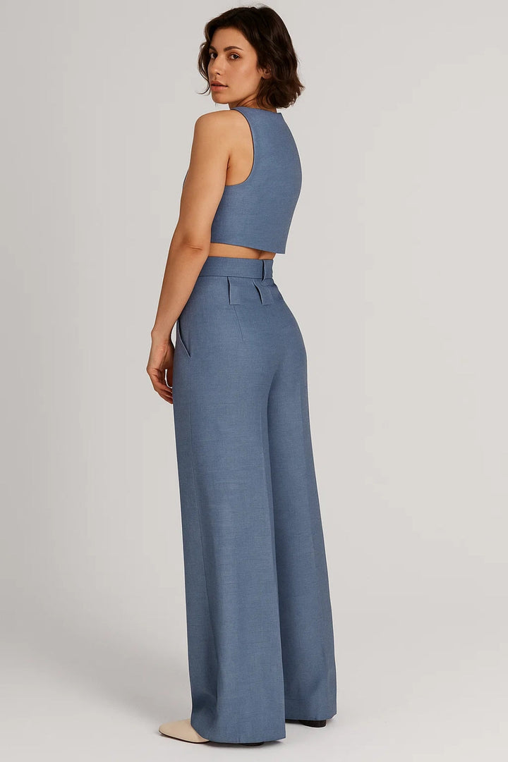 Tweedelige Set Dames | Mouwloze Overslagt Top en Pantalon met D-Ring | Modern en Verfijnd