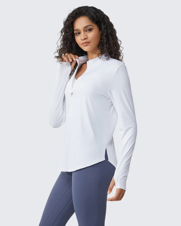 Sneldrogende High Neck Sun Workout Top | Halve Zip