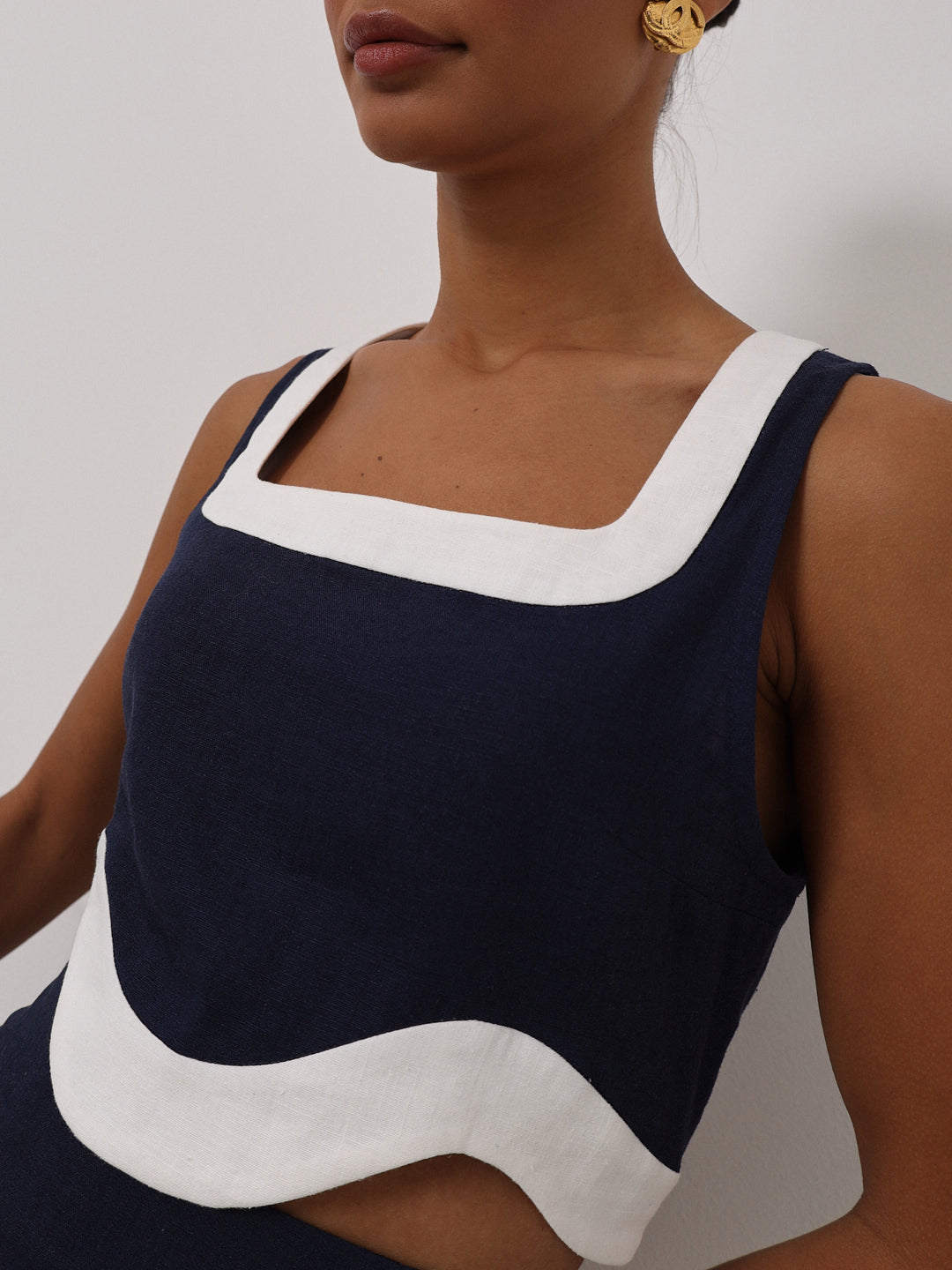 Cleo Contrast Wave Top | Marineblauw/Wit