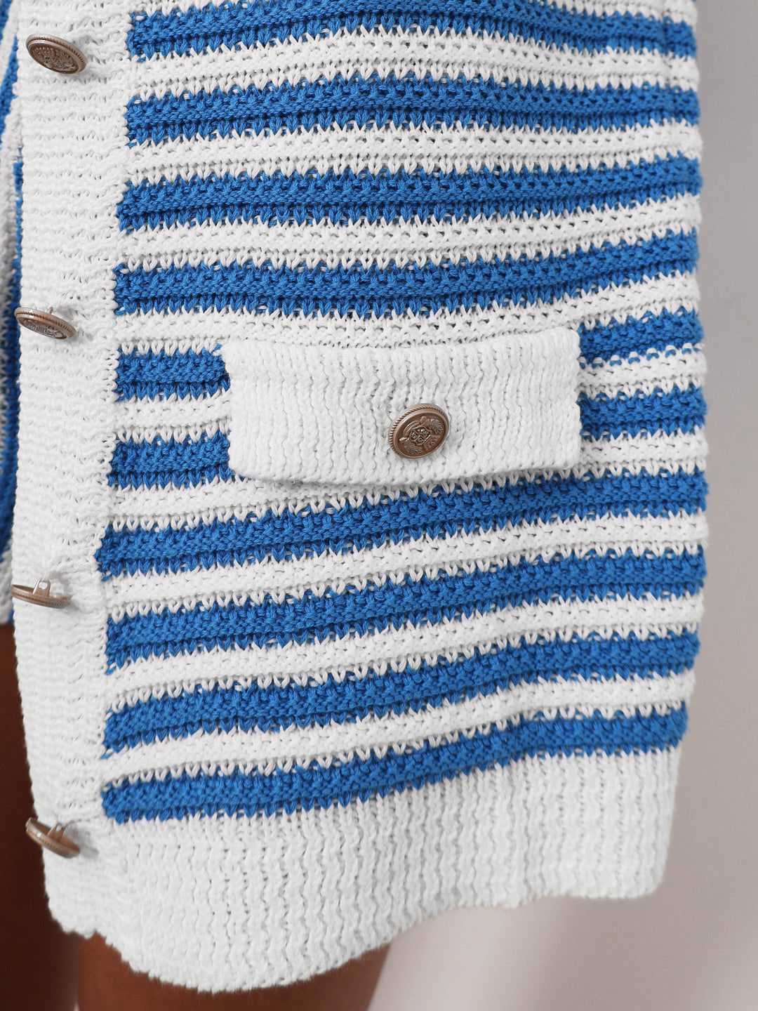 Marcia Resort Stripe Cardigan | Azuurblauw/Wit