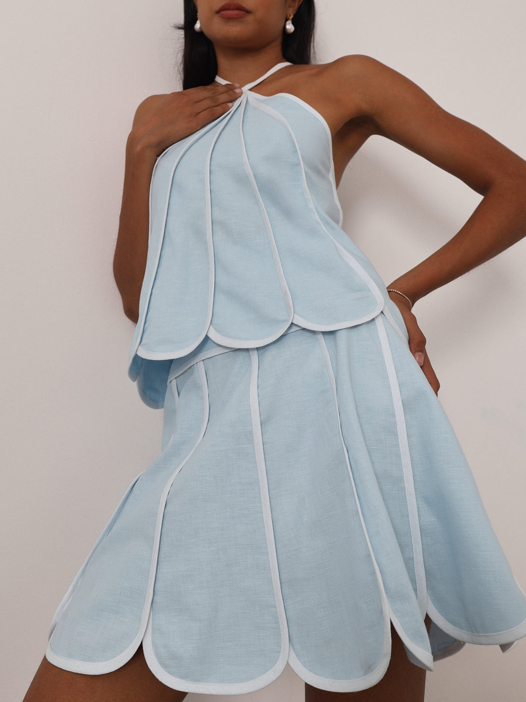 Avina Panelled Resort Rok | Pastelblauw/Wit