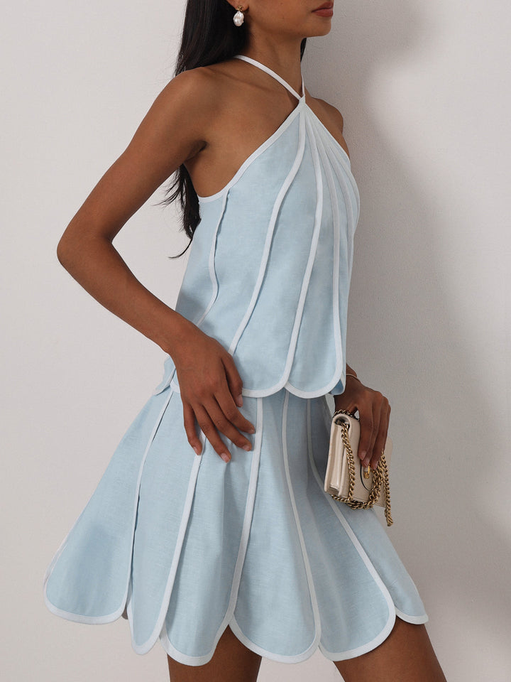 Avina Panelled Resort Rok | Pastelblauw/Wit
