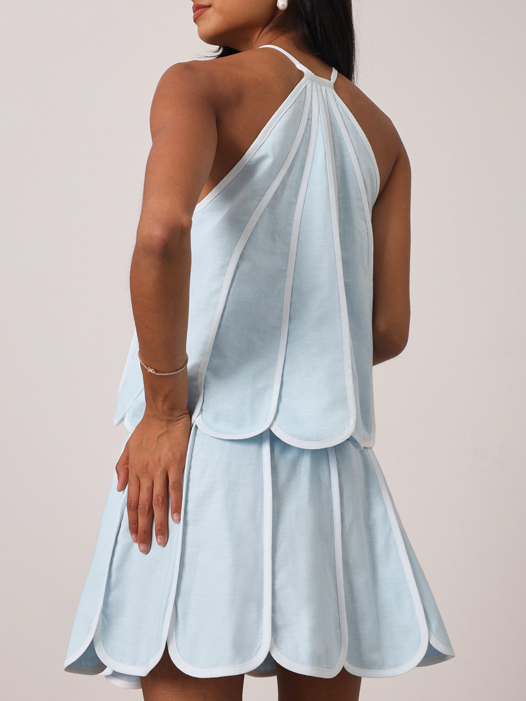 Avina Panelled Resort Rok | Pastelblauw/Wit