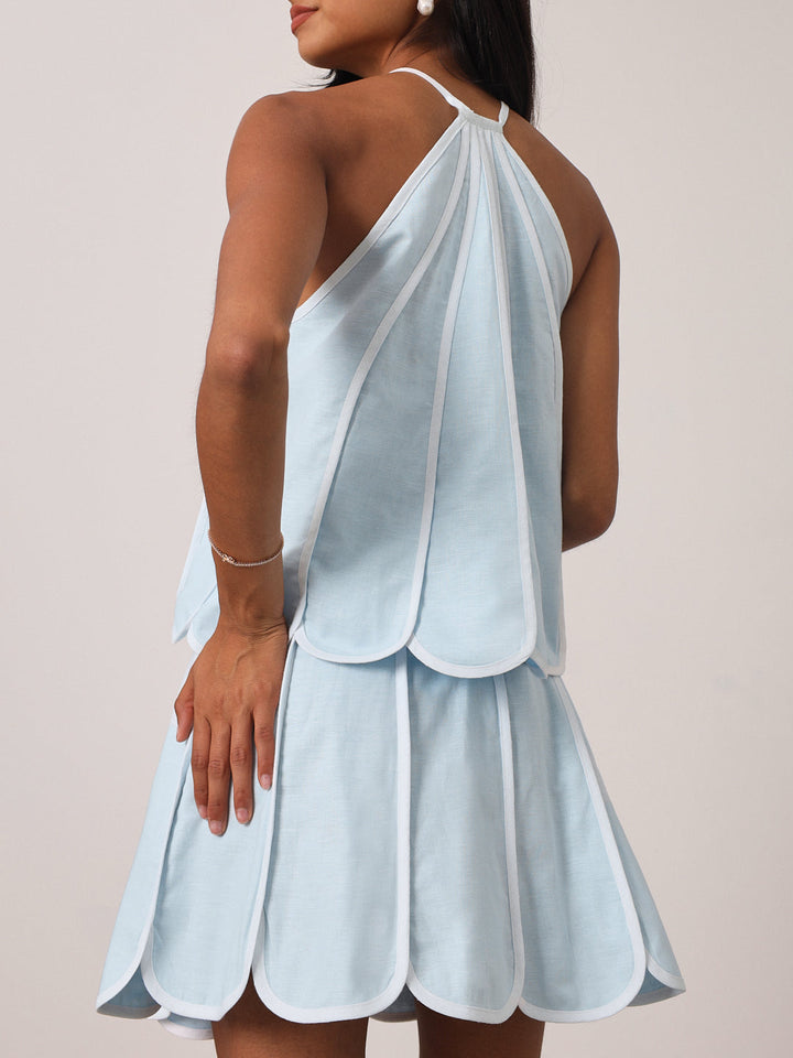 Avina Panelled Resort Rok | Pastelblauw/Wit