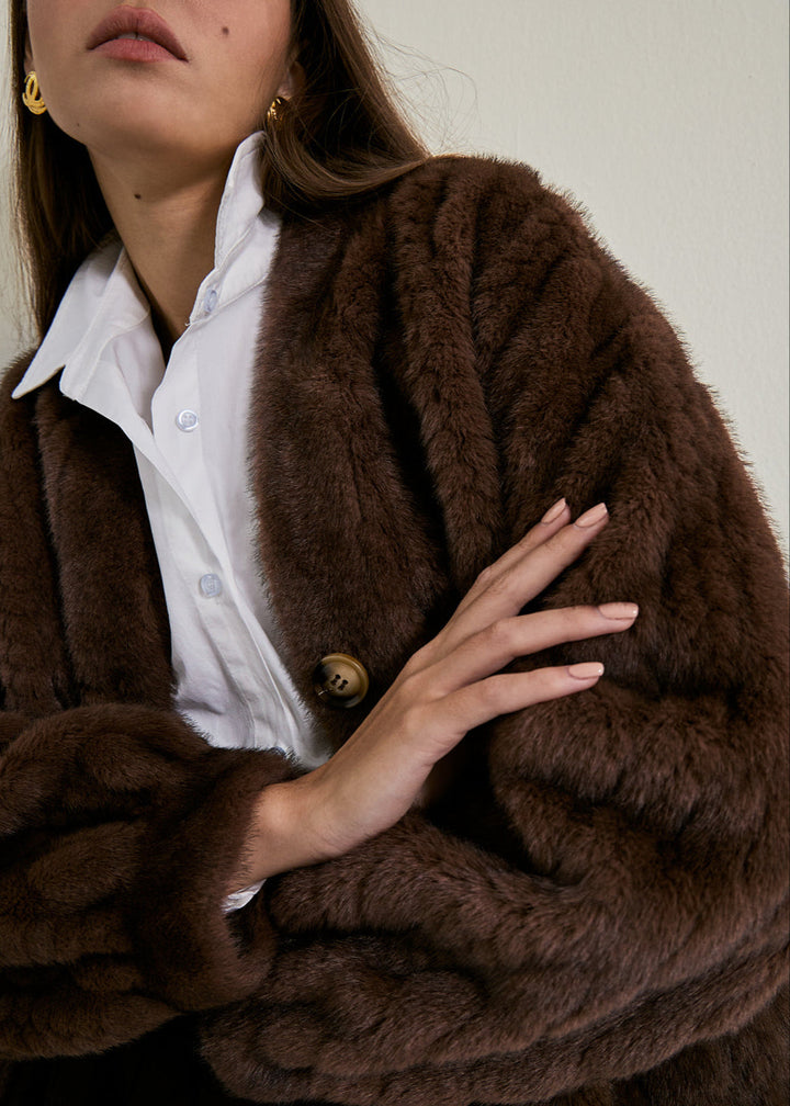 Vail Chic Imitatiebont Cardigan Coat | Espresso
