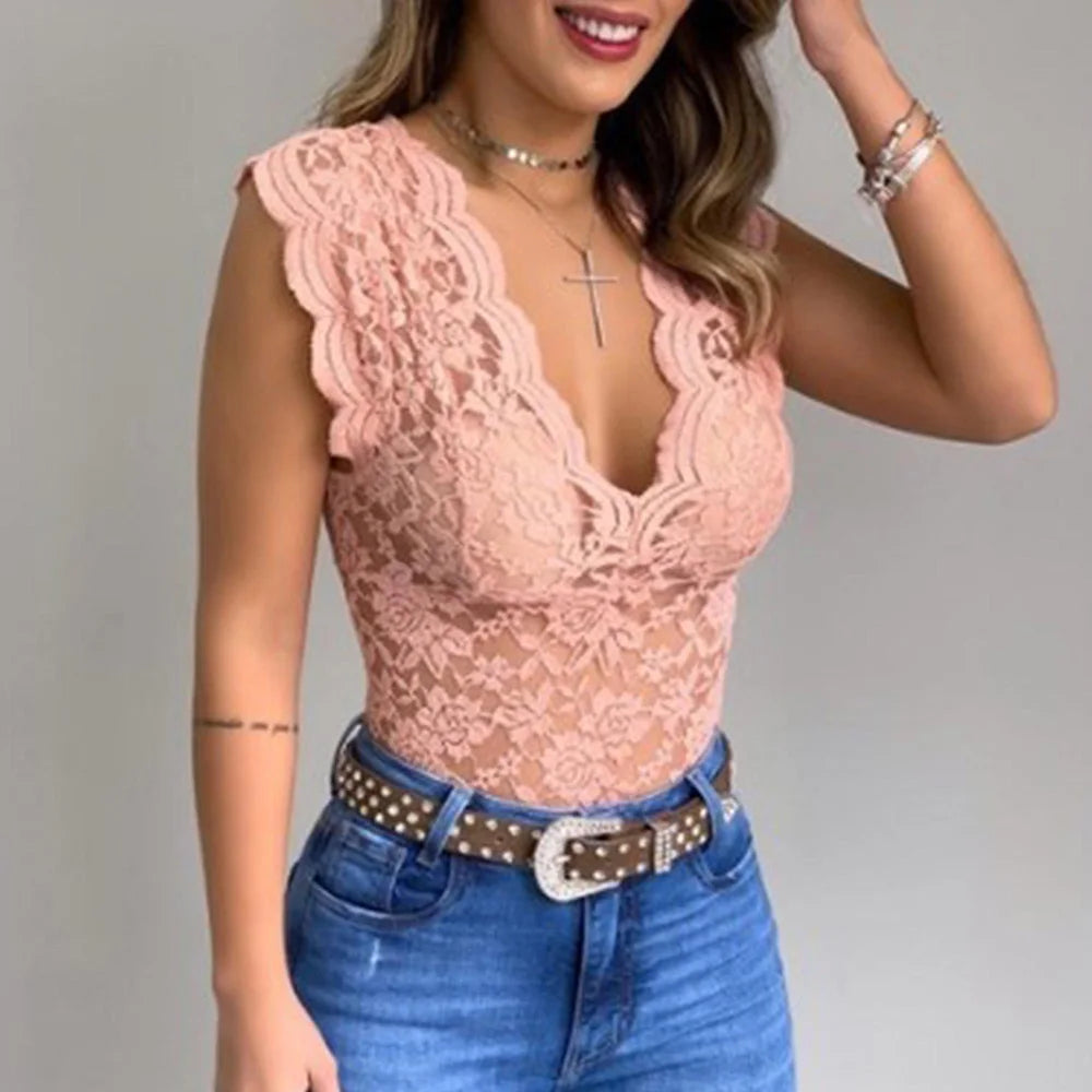 Luna - Elegante V-Hals Kant Top voor Dames