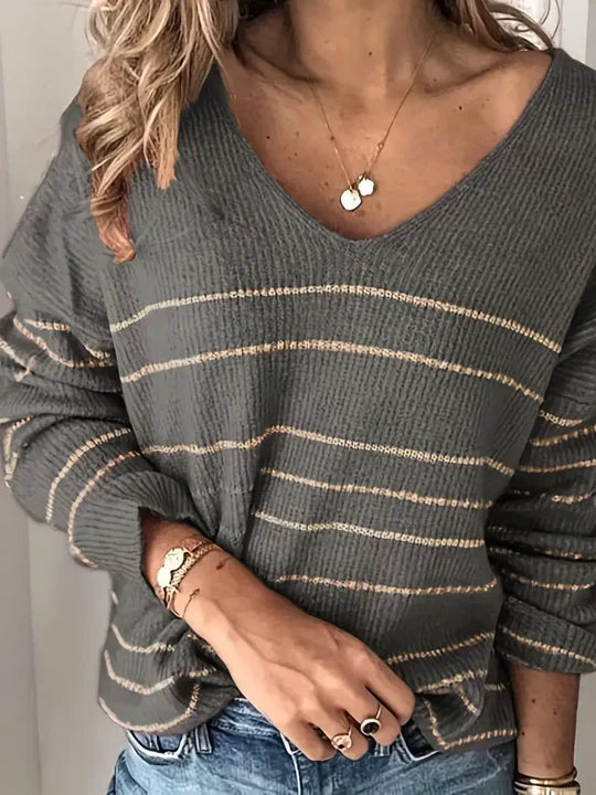 Luna - Gestreepte V-Hals Trui voor de Trendy Vrouw