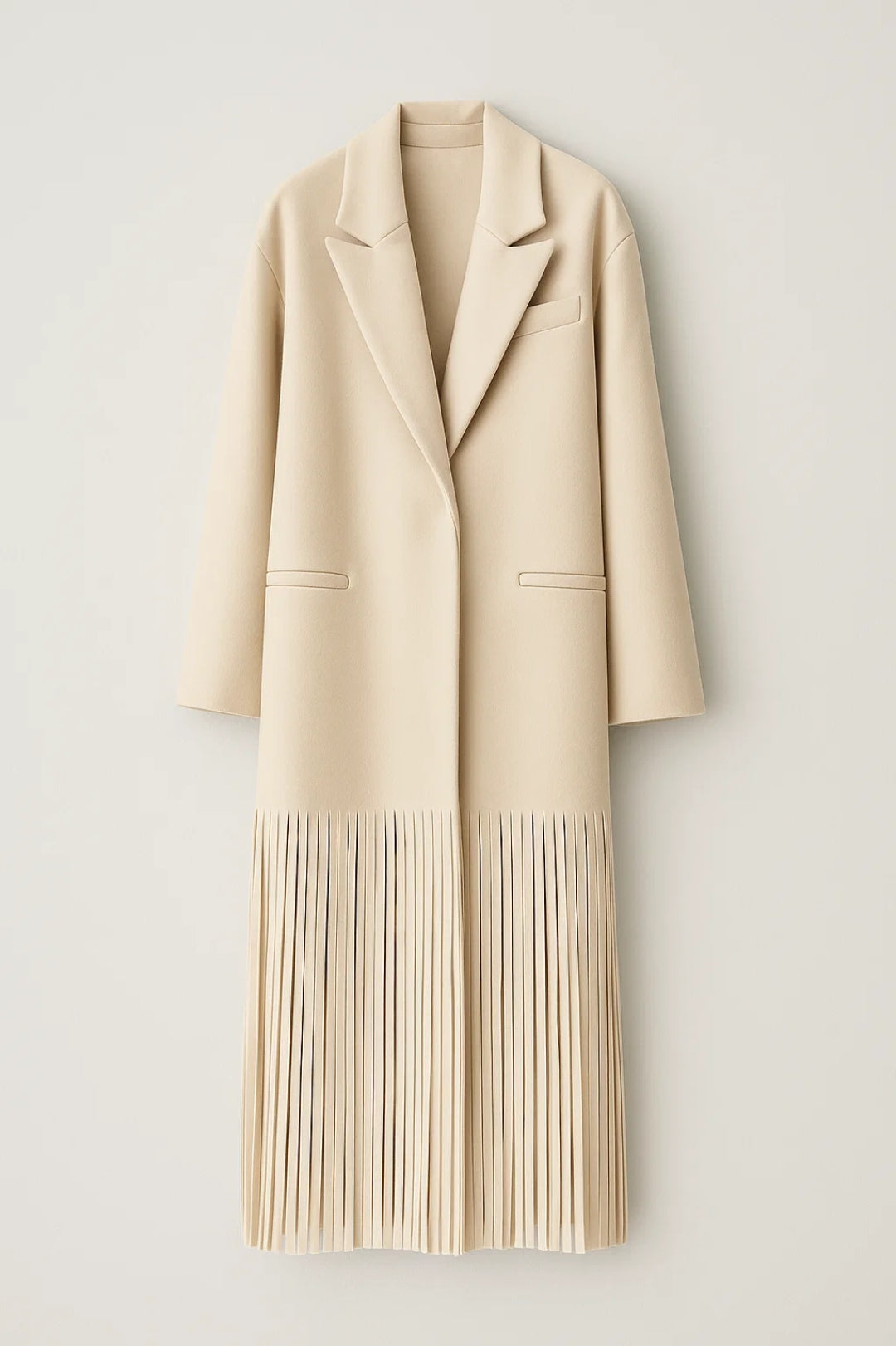 Lange Jassen Collectie | Damesjas met Reverskraag en Lasergesneden Franje | Lichtgewicht en Ademend