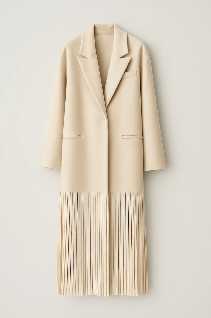 Lange Jassen Collectie | Damesjas met Reverskraag en Lasergesneden Franje | Lichtgewicht en Ademend