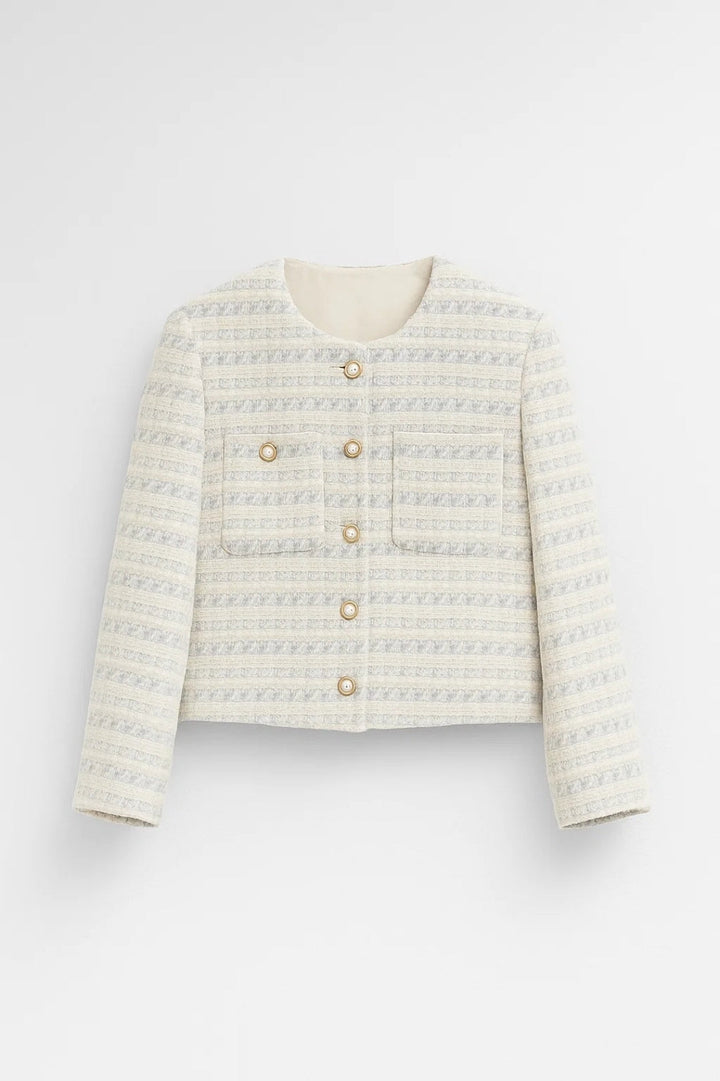 Bouclé Jassen Collectie | Damesjack met Parelknoopsluiting en Luxe Textuur | Lichtgewicht en Ademend