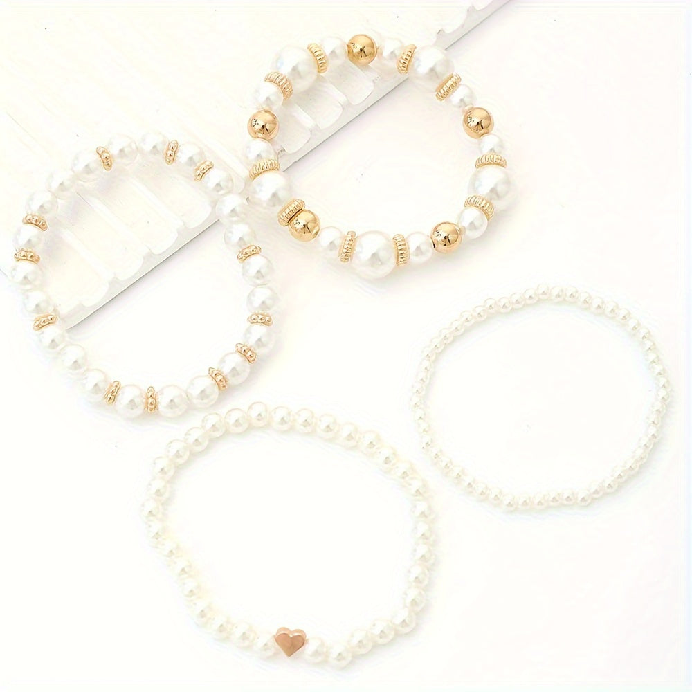 Levana - Stijlvolle Set van 4 Armbanden met Kunstparels | Tijdloze Elegantie